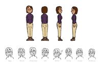 A character design sheet of Aunt Julia, one of the characters from the Pixi book &#039;Get angry now&#039;, where you can see Aunt Julia from all sides and view her emotions